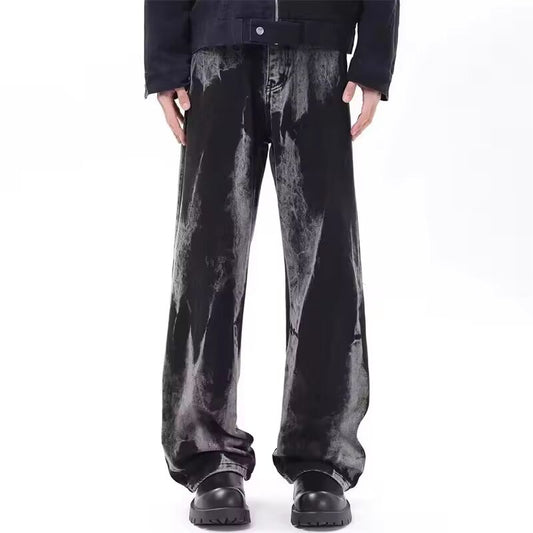 Spring Men's Goth Black Tie-dye Jeans Hip Hop Fashion Gradient Wide-leg Denim Pants 2025 New Y2K Vintage Baggy Jean Hombre